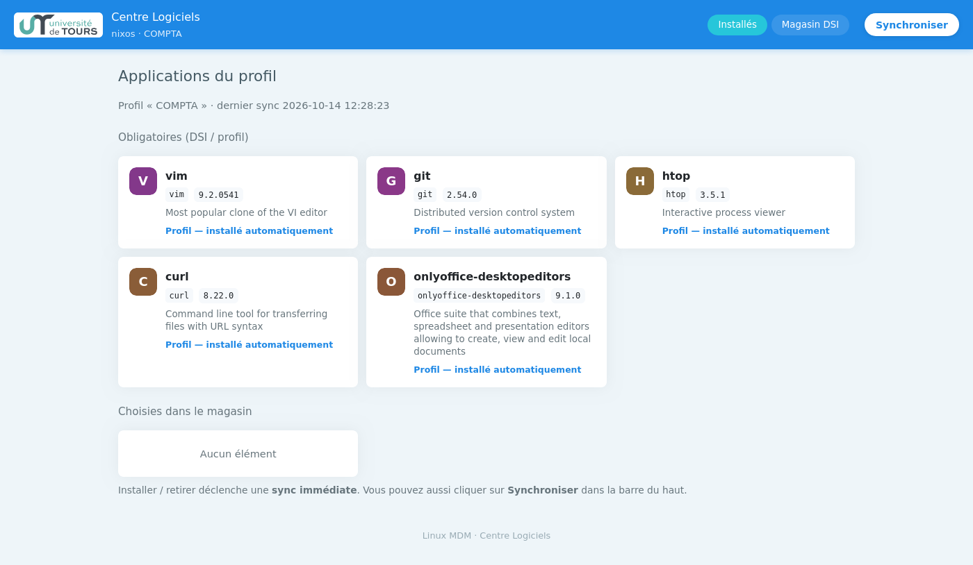 Centre Logiciels — applications installées