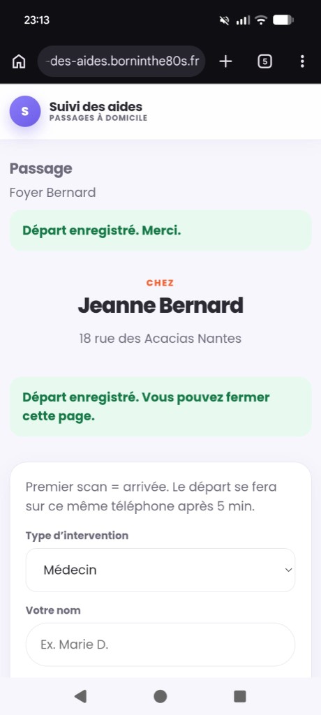 Confirmation de départ enregistrée