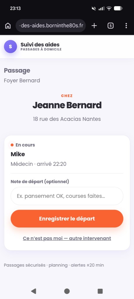 Interface téléphone — visite en cours